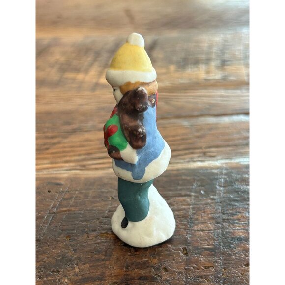 Vintage Ceramic Snowman & Boy Figurines Holding Gifts Christmas Village Figurine - Picture 11 of 12